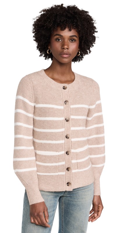 525 Josie Structured Stripe Cardigan Light Taupe Multi