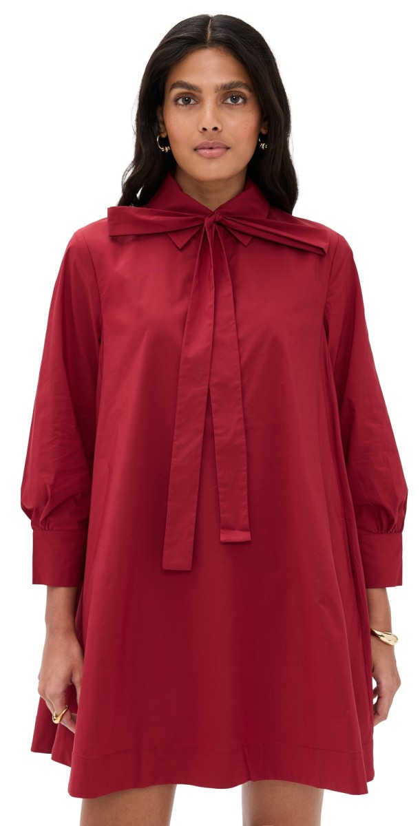 English Factory Bow Shirt Dress Burgundy