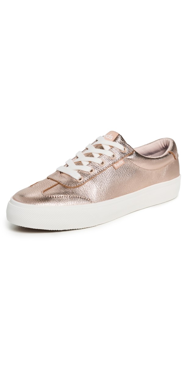 Keds Jump Kick T-Toe Metallic Leather Sneakers Rose Gold
