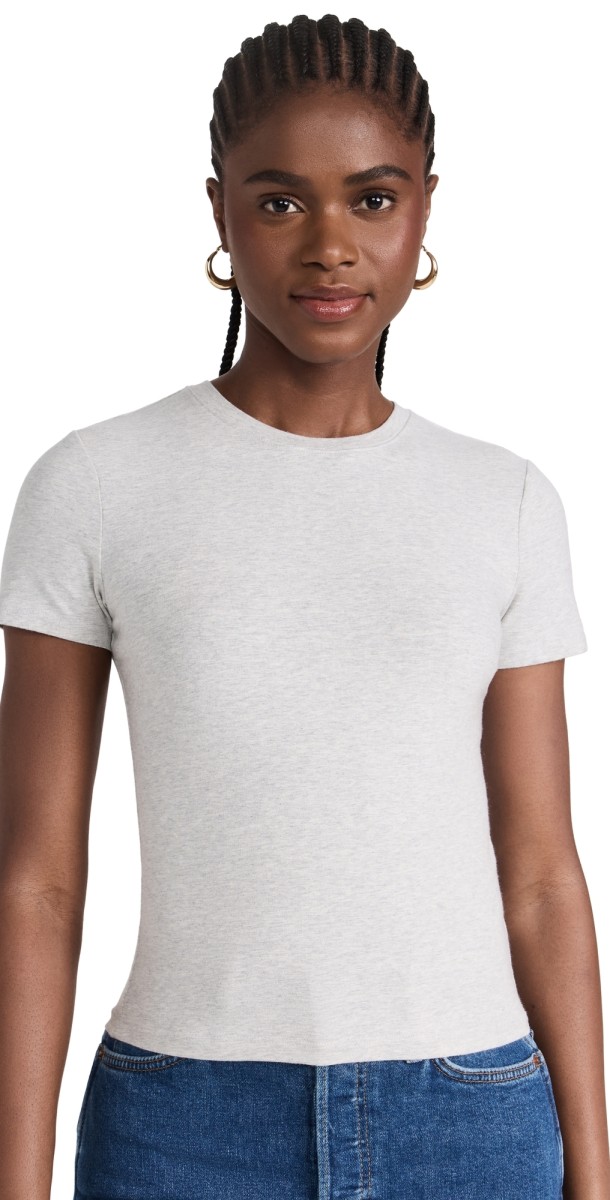Good American Cropped Baby Tee Heather Grey001