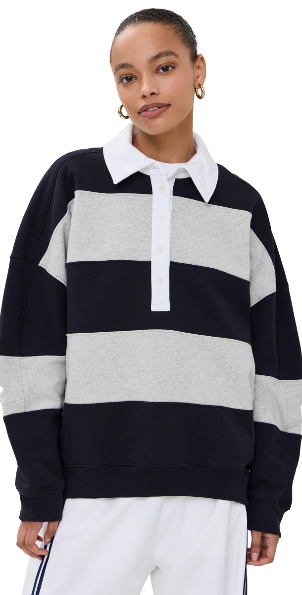 Tibi Sweatshirt Program Polo Collar Cocoon Sweatshirt Navy Multi