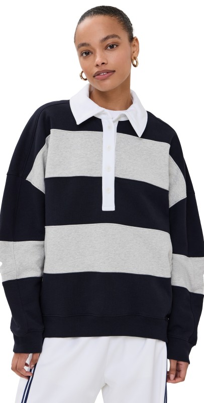 Tibi Sweatshirt Program Polo Collar Cocoon Sweatshirt Navy Multi