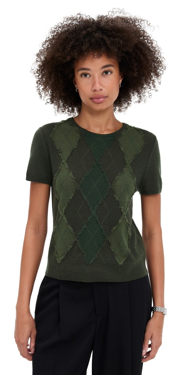 Vince Hand Cut Argyle Short Sleeve Herba/Forest/Verde