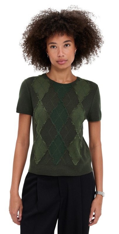 Vince Hand Cut Argyle Short Sleeve Herba/Forest/Verde