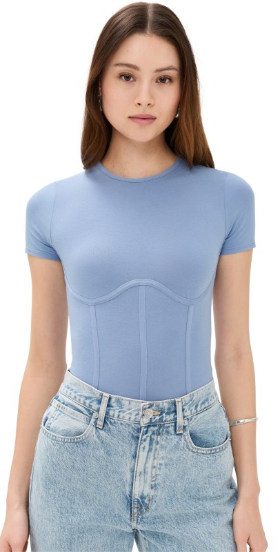 Fleur du Mal Cotton T Shirt Thong Bodysuit Denim