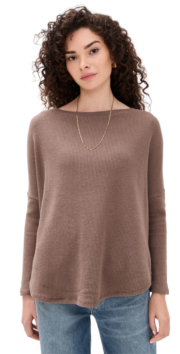 Free People Latte Blues Thermal Shirt Leafless Tree