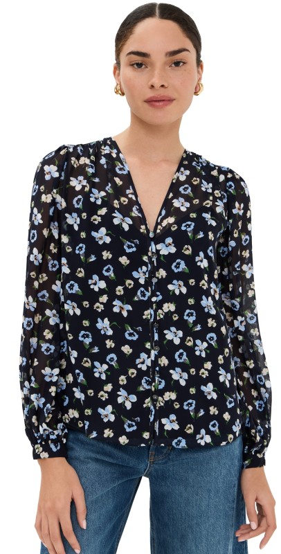 Veronica Beard Alec Silk Top Navy Multi