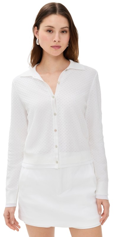 Vince Double Layer Mesh Caridigan Optic White