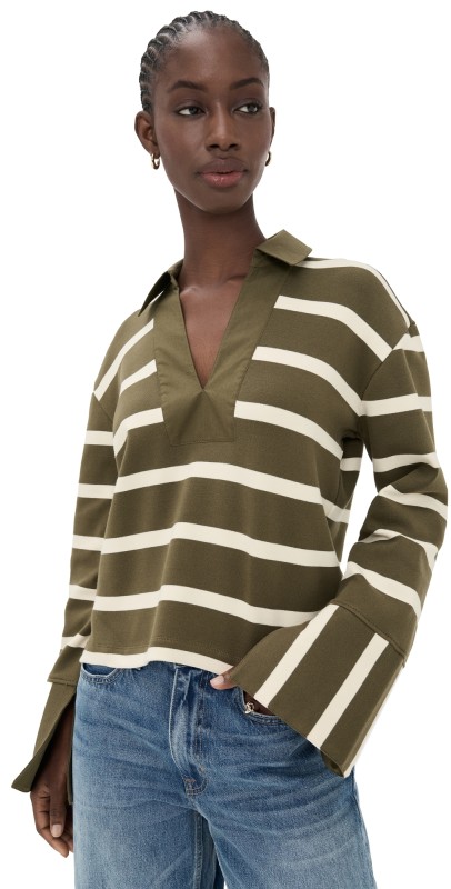 Tanya Taylor Whitney Top Fern/Cream Wide Stripe
