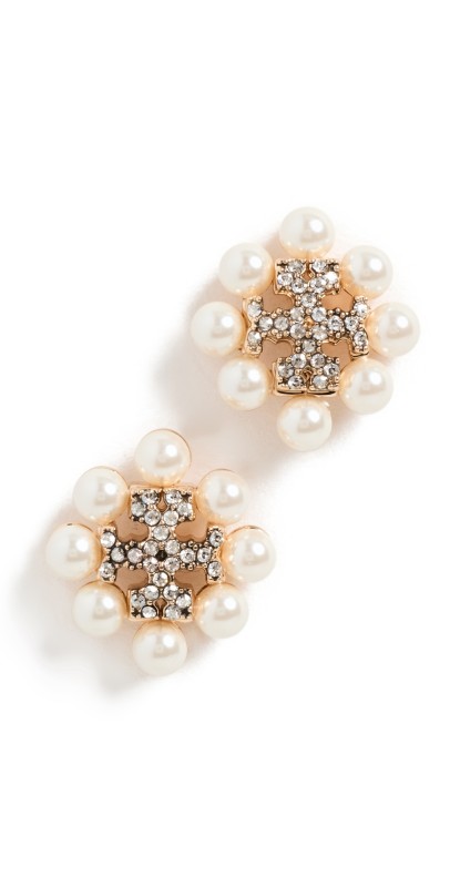 Tory Burch Kira Pearl Stud Earrings Tory Gold/Pearl/Crystal