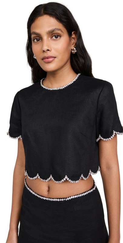 Zimmermann Crush Scalloped Top Black