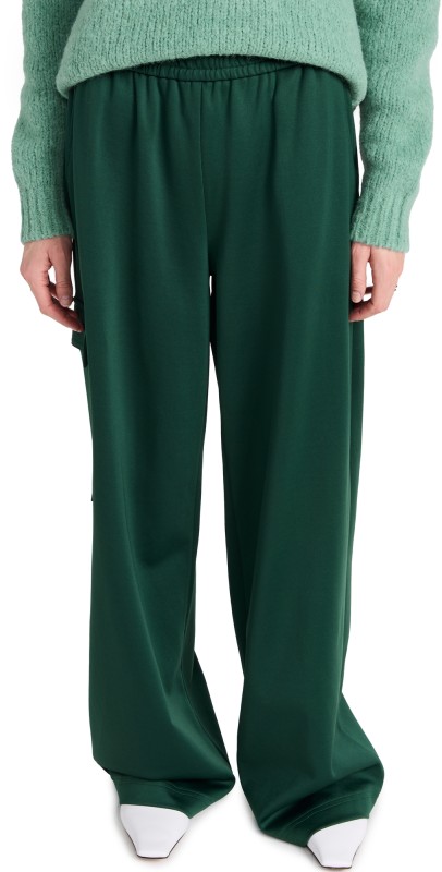 Tibi Active Knit Wide Leg Pull On Pants Track Green