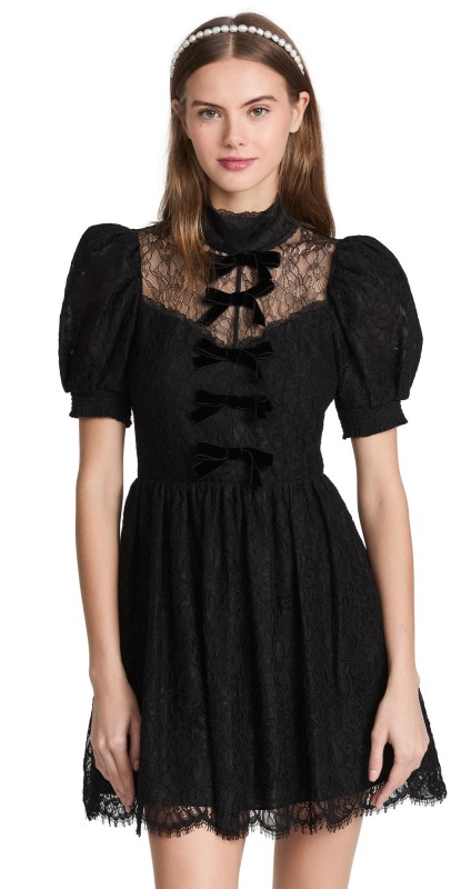 alice + olivia Vernita Lace Button Down Party Dress Black