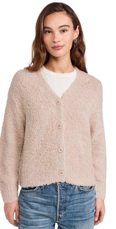 Enza Costa Wool Feather Boxy Cardigan Stone