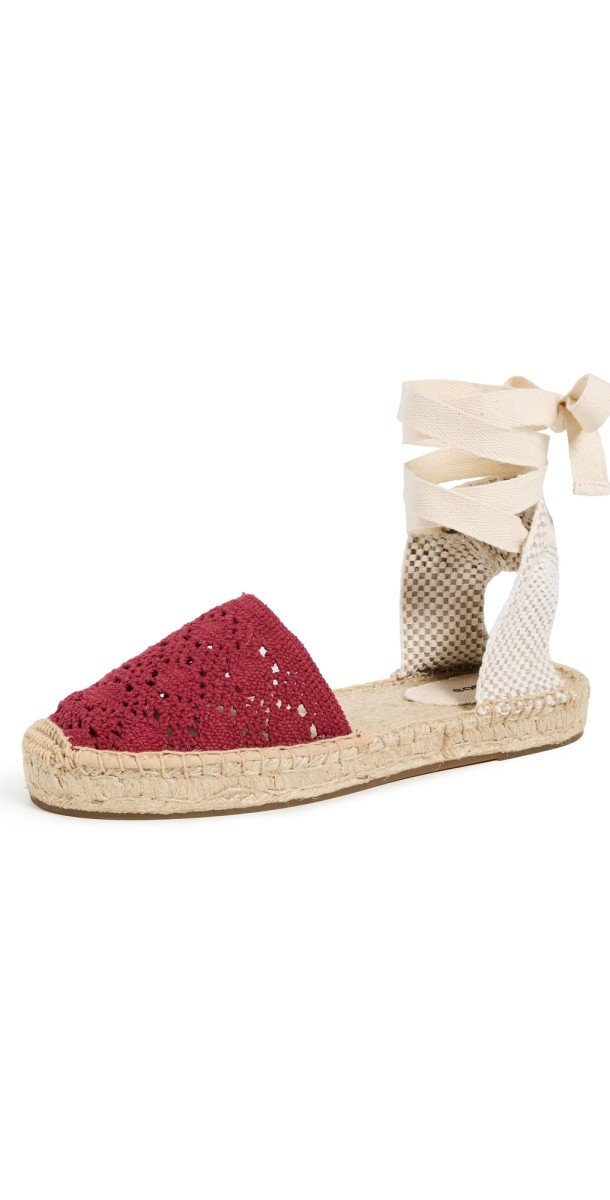 Soludos The Lauren Lace Up Crochet Espadrilles Reef Red