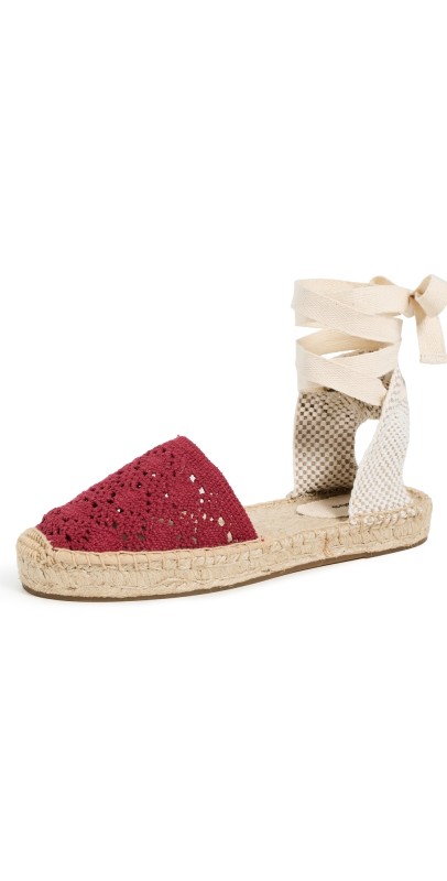 Soludos The Lauren Lace Up Crochet Espadrilles Reef Red