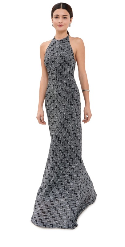 Missoni Long Zigzag Lamé Dress Black and Silver