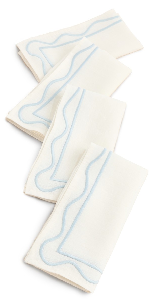 Misette Set of 4 Linen Embroidered Napkins Blu