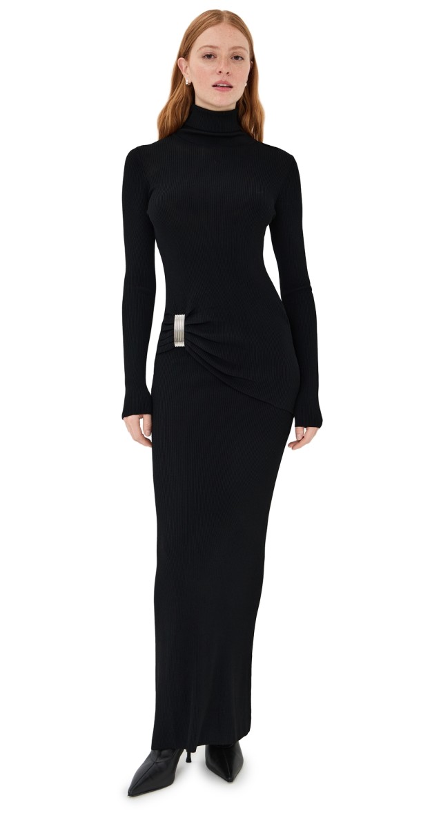 Brandon Maxwell The Lainey Dress with Draped Waist and Hardware Black