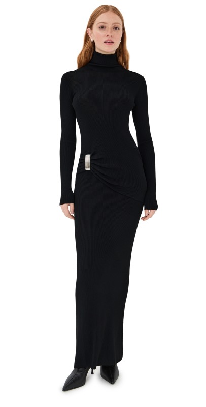 Brandon Maxwell The Lainey Dress with Draped Waist and Hardware Black
