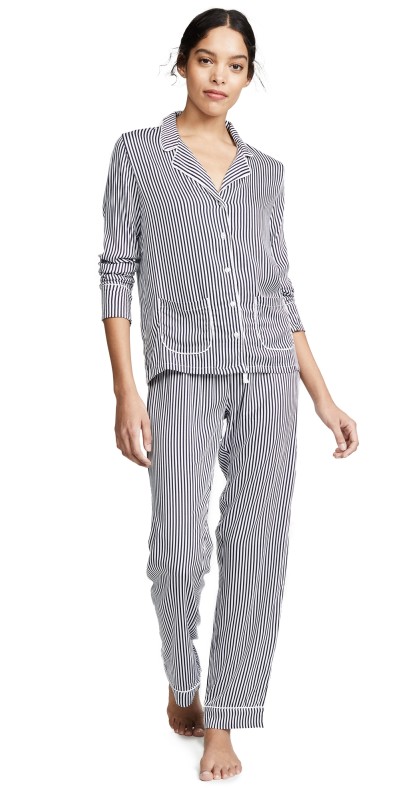 Splendid Notch Collar PJ Set Vertical Heavenly Stripe