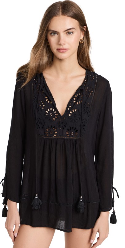 Playa Lucila Eyelet Tunic Dress Black