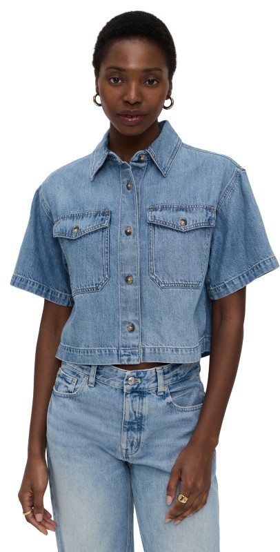 Madewell Boxy Crop Button Up Shirt Hallstead Wash