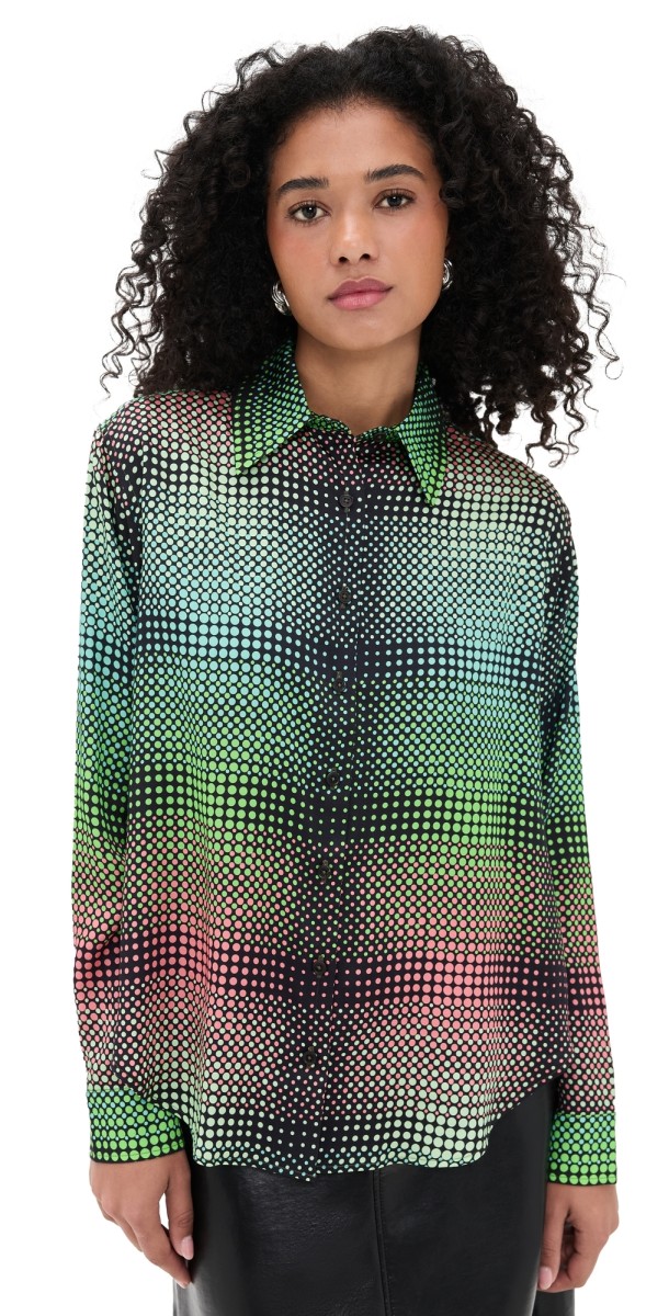 BruceGlen Seaglass Dot Gradient Button Up Blouse Seaglass Dot Gradient