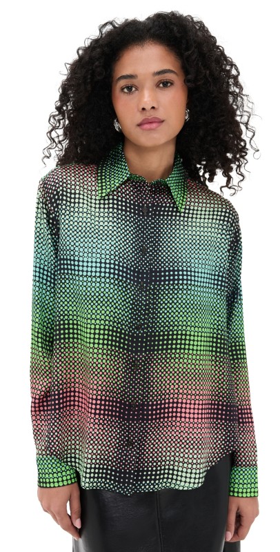 BruceGlen Seaglass Dot Gradient Button Up Blouse Seaglass Dot Gradient