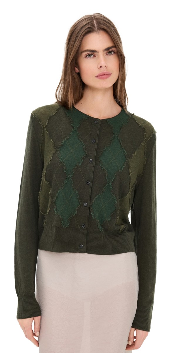 Vince Hand Cut Argyle Cardigan Herba/Forest/Verde