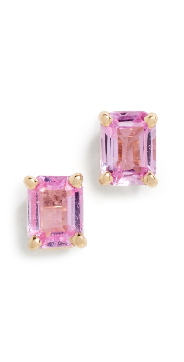 Zoe Chicco 14k Gold Emerald Cut Pink Sapphire Studs 14k Yellow Gold