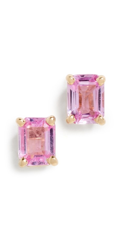 Zoe Chicco 14k Gold Emerald Cut Pink Sapphire Studs 14k Yellow Gold