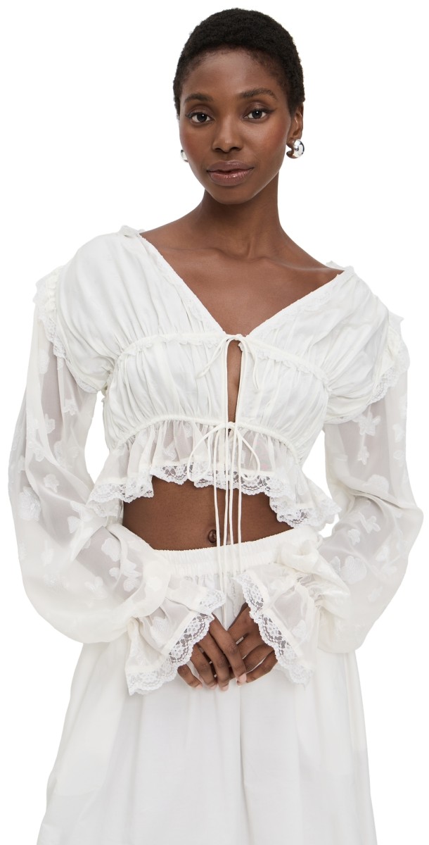 For Love & Lemons Jeanne Jacquard Top Cream