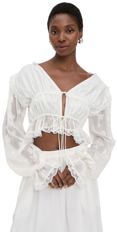 For Love & Lemons Jeanne Jacquard Top Cream