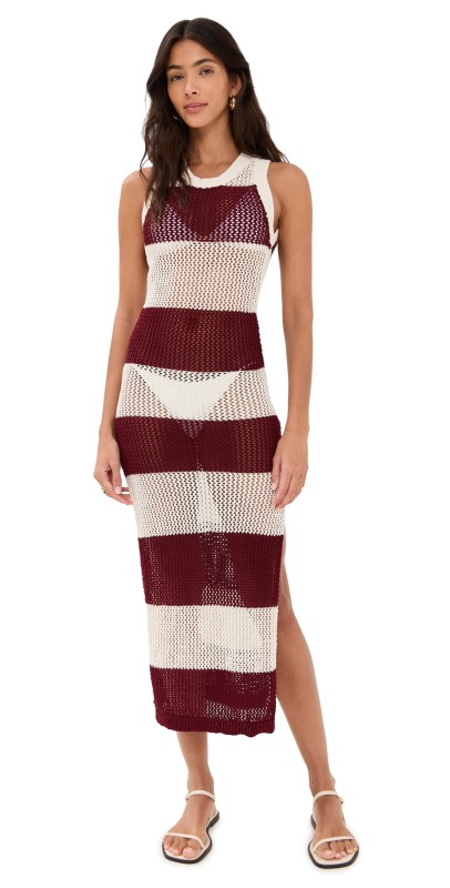 Beach Riot Holly Rose Dress Merlot Stripe