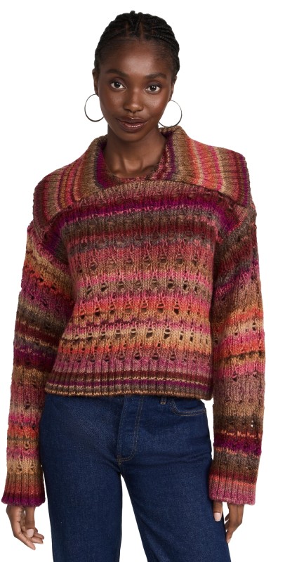 SIMKHAI Jenna Lofty Space Dye Cropped Pullover Punch Multi