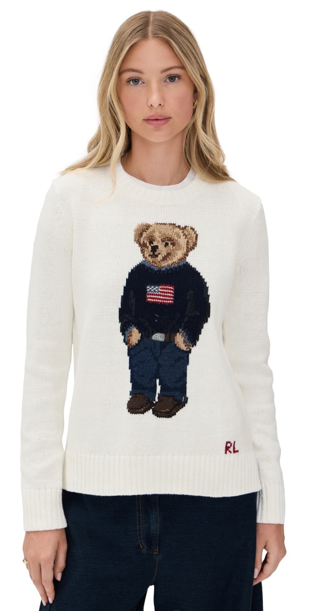 Polo Ralph Lauren American Flag Bear Sweater Deckwash White