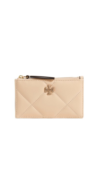 Tory Burch Kira Diamond Quilt Pave Logo Zip Card Case Vanilla Soft Serv