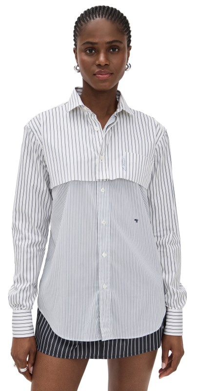HOMMEGIRLS Long Sleeve Layered Shirt White Stripe