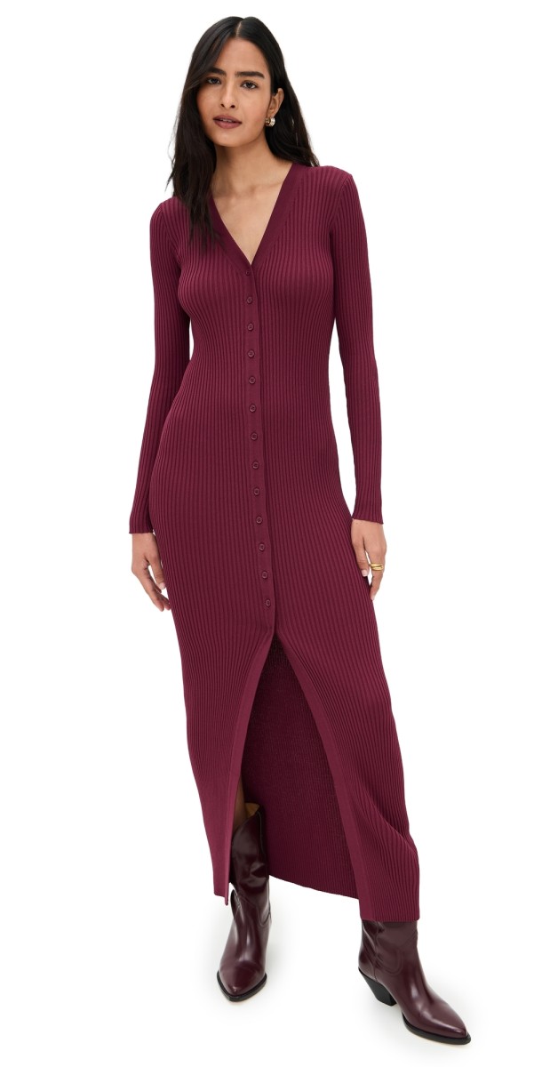 STAUD Maxi Shoko Sweater Dress Crimson