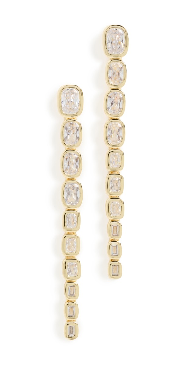 By Adina Eden Colored Bezel Baguette Graduated Drop Stud Earrings Gold