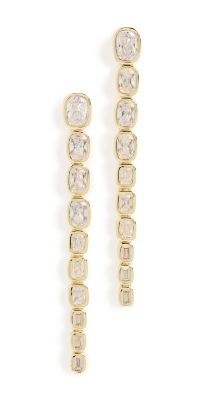 By Adina Eden Colored Bezel Baguette Graduated Drop Stud Earrings Gold