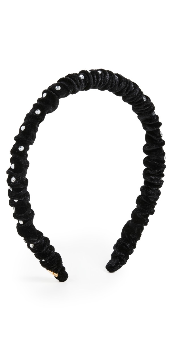 Lele Sadoughi Jessie Crystal Embellished Velvet Headband Jet