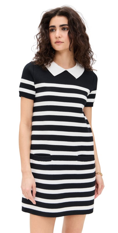 English Factory Stripe Collar Mini Dress Black/White