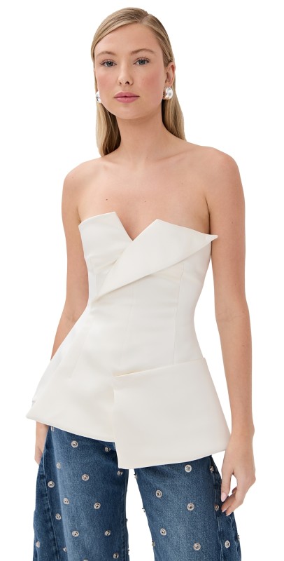 A. W.A. K.E. MODE Corseted Tuxedo Top Ivory