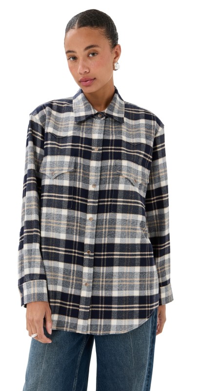 TWP Dutton Button Down Top Midnight/Bone/Tobacco