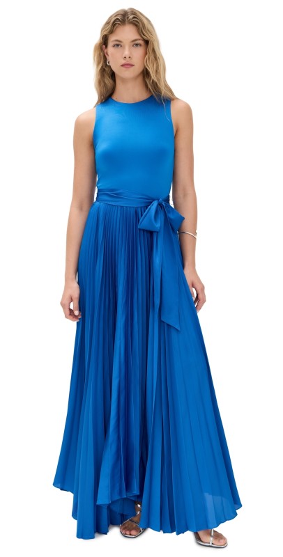alice + olivia Chara Sleeveless Pleated Maxi Dress True Blue