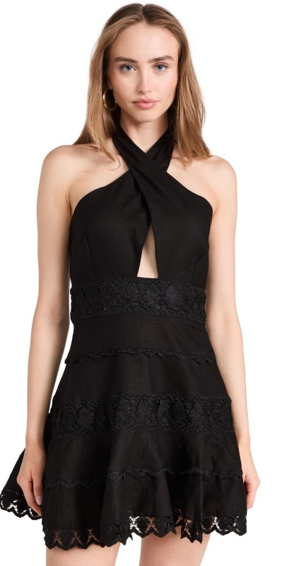 endless rose Halter Neck Lace Trim Dress Black