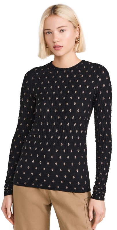 FRAME Dotted Stretch Mesh Top Black Multi