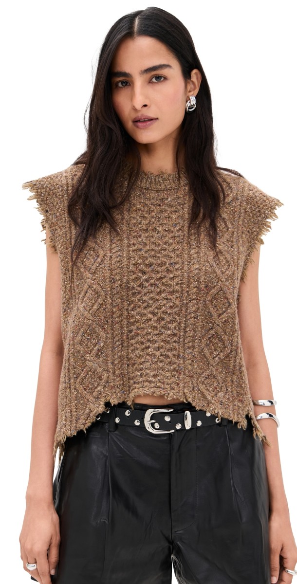 R13 Boyfriend Cable Sweater Vest Brown Tweed